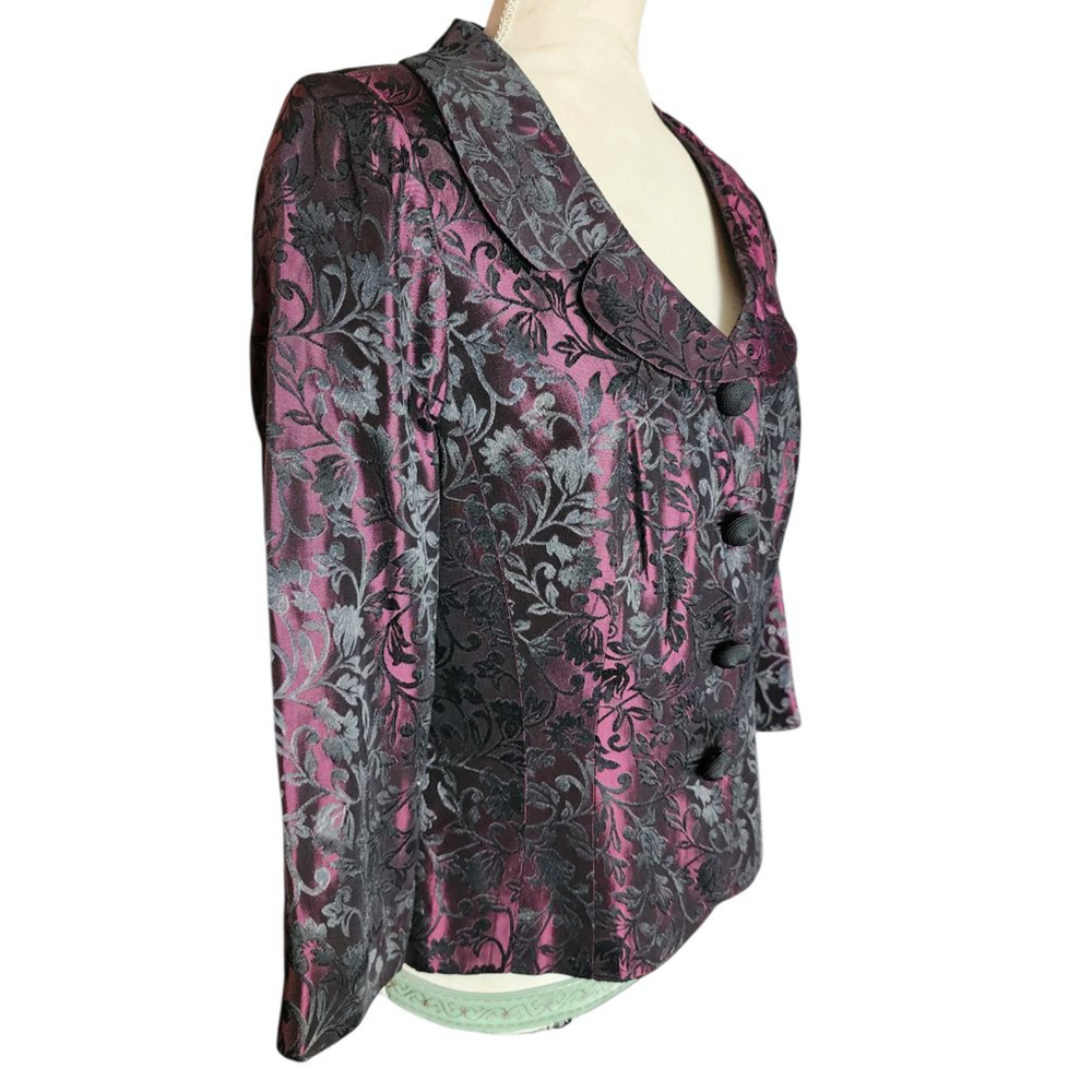 Maggy London Y2K Size 10 Brocade Jacket Floral Magenta Black 3/4 Sleeve Blazer - Picture 3 of 12
